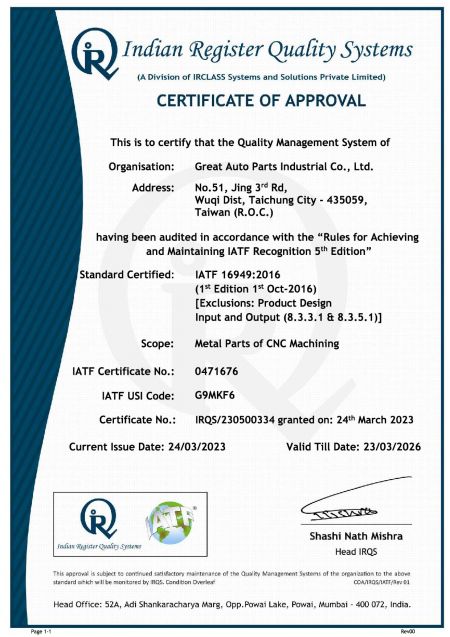 IATF 16949 2016 Certificate No.0471676