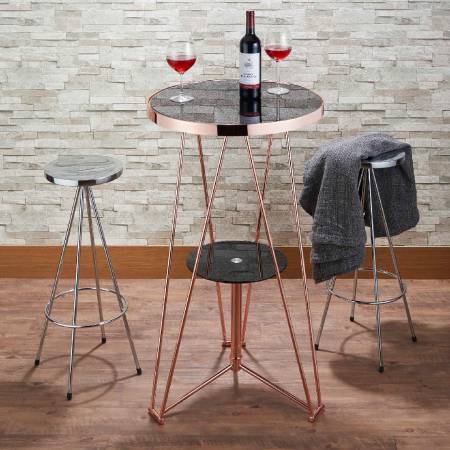 Стеклянный стол в стиле индустриального ветра для бара - Стол из розового золота с черным стеклом высокий.
