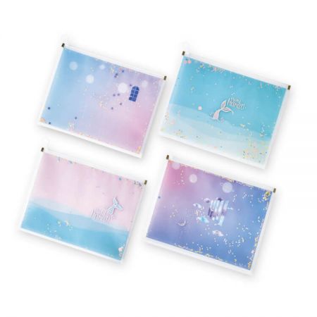 A4 Size Glitter Zip Bag - Glitter pouches with round zip lock is easy to carry