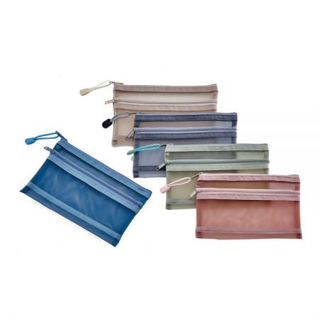 A6 Mesh Pencil Pouch - The zip document pouch has a string for carrying easily