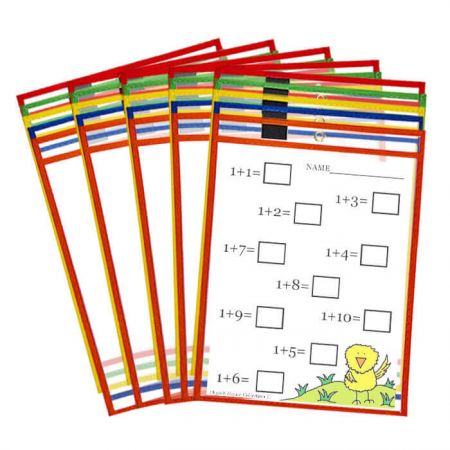 25 Pack Dry Erase Pocket - Non-Woven Edge Dry Erase Pockets with elastic band pen holder