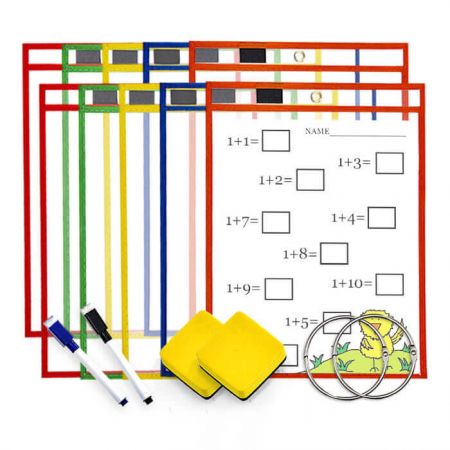 10 Pack Dry Erase Pocket Kit - By using our Dry Erase Pockets you ELIMINATE the need to print out multiple copies