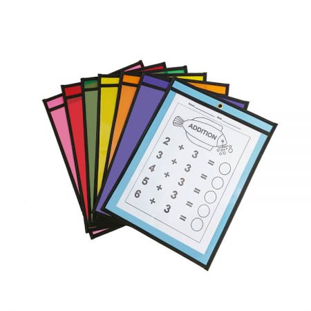 Color Dry Erase Pocket - The  dry  erase  pocket  is made of clear vinyl, and PP colored backing, you can easily color code your documents, identify your paper