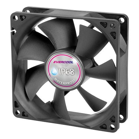 Waterproof and Dustproof 12V DC Fan Size 92mm x 92mm x 25mm (IP68 rating) - EVERCOOL 9cm IP68 rated waterproof and dustproof DC fan can overcome the impact of harsh environments and bring you an efficient cooling experience in any situation