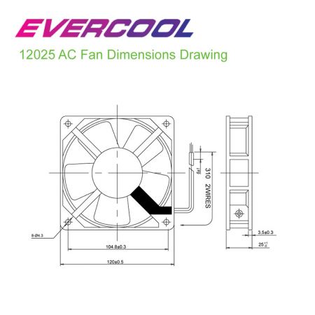Multifunctional AC fan size is 120mm x 120mm x 25mm, high quality and long life, trustworthy.