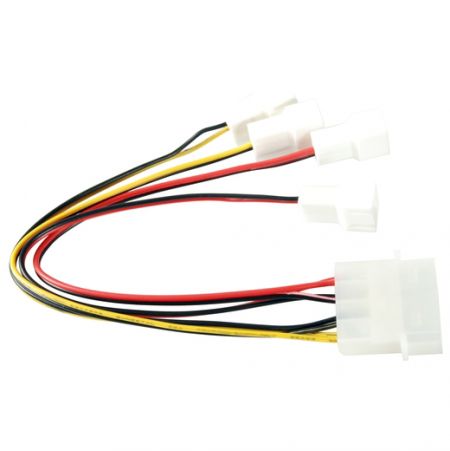1 to 4 Fan Conversion Cable (With Speed Reduction Function) - Use the power supply Molex 4-pin to supply power, support up to 4 DC fans, and the two connectors have the function of reducing the speed