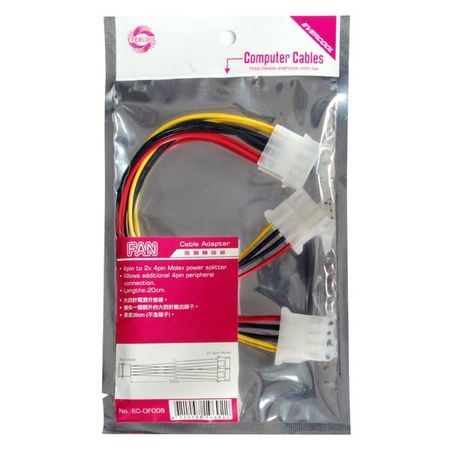 One-to-two Molex 4-pin power splitter cable, increases the power supply usage of equipment.