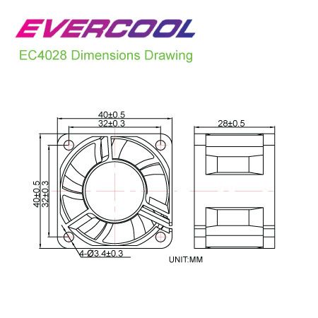EVERCOOL 40mm x 40mm x 28mm Energy-Saving DC Fan Chart.