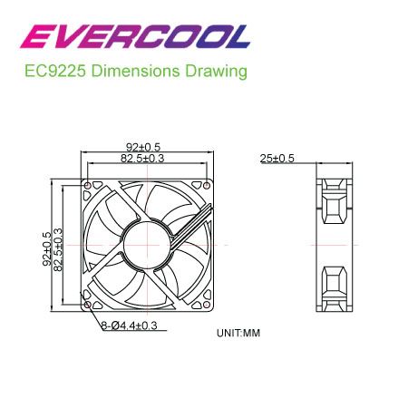 EVERCOOL 9cm IP68 Fan Dimensions.