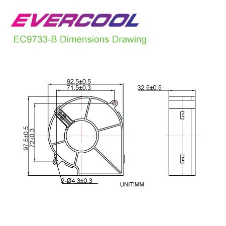 EVERCOOL 92.5mm x 92.5mm x 32.5mm High-Quality Blower Fan Size Chart.