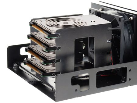 Supports four 2.5" hard drives.