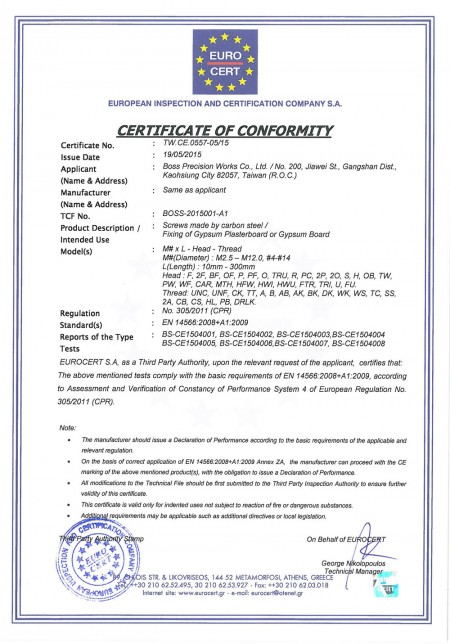 CEEN:14566 Certificati approvati il ​​19 maggio 2015