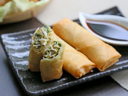 The bean sprouts remain crisp and crunchy in vegan Spring Rolls