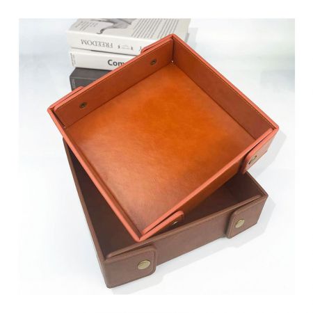 Square Leather Entryway Key Tray - leather catchall jewelry dish