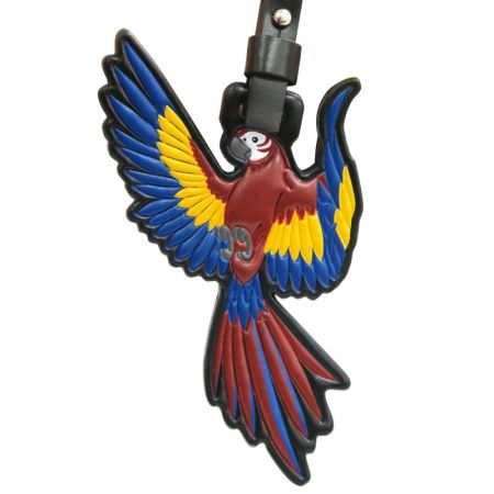 Genuine Leather Parrot Tag - Leather tag feathers a parrot design
