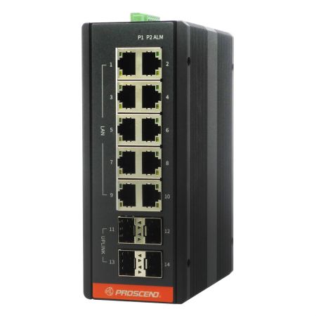 Industrial 14-Port GbE Managed Switch - Industrial 14-Port GbE Managed Switch with 10 GbE Ports and 4 SFP Slots