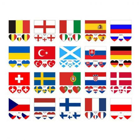 کالای فیفا، استیکر تاتو، ۲ سبک شامل پرچم‌های ملی و نشان تیم