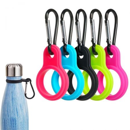 Silicone Water Bottle Holder - Colorful silicone water bottle carrier.