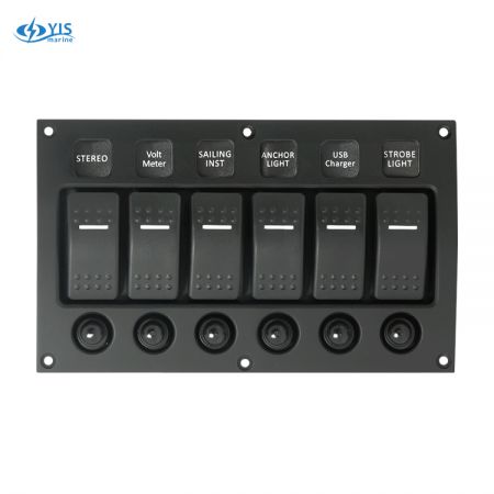 6P Curved Water-resistant Switch Panel - SP3316P-6P Curved Water-resistant LED Switch Panel with Circuit Breakers