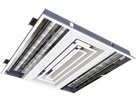 Recessed LED office ceiling lighting with air slots for air return