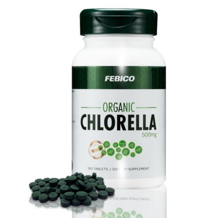 Tabletki Organicznej Chlorelli 500mg Febico - Febico Organiczne tabletki z pękniętą ścianą komórkową Chlorelli