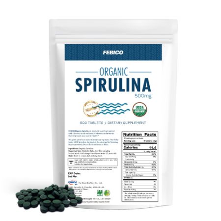 Tabletas de Spirulina Orgánica Febico de 500mg (250g) - Tabletas de Spirulina 100% orgánicas