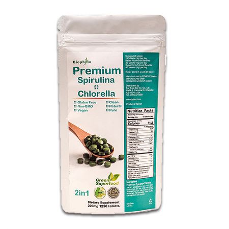 Mezcla de Spirulina y Chlorella Premium en proporción 50/50 - Suplementos alimenticios mixtos de Chlorella Spirulina en tabletas 2 en 1