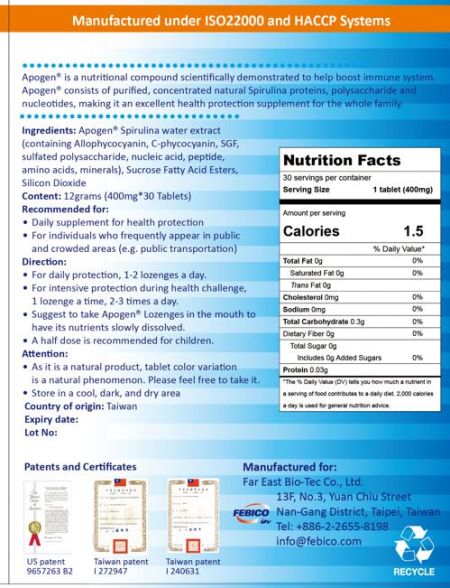 Apogen immune lozenges nutrition facts