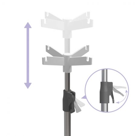 Il palo IV regolabile con ruote è progettato con un interruttore a pressione manuale per una facile regolazione dell'altezza, rendendolo comodo per gli utenti regolare l'altezza.