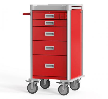 Emergency Medical Cart for Narrow Space use, adjustable height requiring an allen wrench for assembly - Highly Customizable Compact Crash Cart.