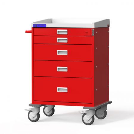 Emergency Medical Cart With Metal Locking Bar And Fixed-Height Accessories Mount - Crash Cart with Breakaway Lock, Lock bar and Flexible Accessories Mount.