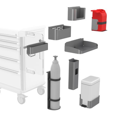 Side Accessories - Medical cart accessories to be mounted on side of medical cart or trolley.