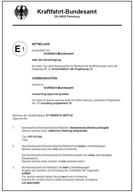 Certificate - . E Mark (511X 65R)