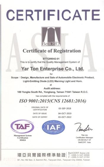 Yarton's Awards - . ISO 9001:2015 Certificate of Registration