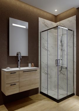 Atman corner shower enclosures two sliding doors open and two fixed glass with 6mm clear tempered glass shower cubicle chromed profile - A1610. Zen Slim Series(A1610)
