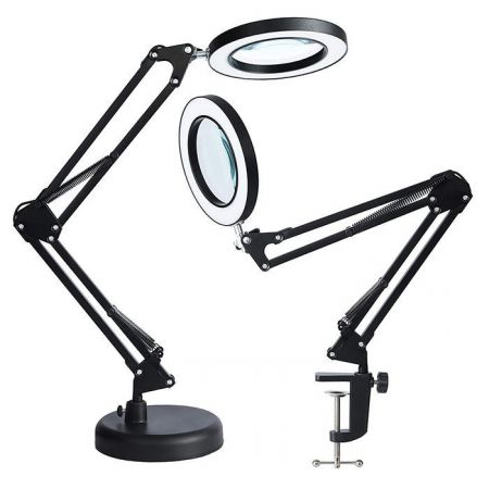 2-in-1 2.5x/10D LED Clamp Desktop Lamp Magnifier - 2.5X flexible 2-in-1 LED clamp desk lamp magnifying glass for reading/repairing