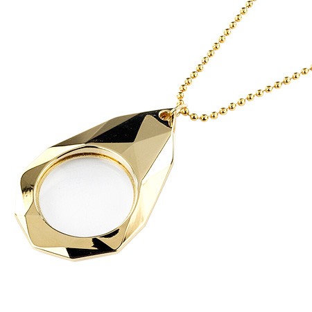 Teardrop Shaped Golden Pendant Necklace Magnifying Glass - 3X Teardrop Shaped Gold Pendant Magnifier