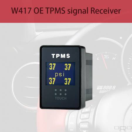 W417 OE TPMS signal Receiver - Model W417 able to receive OE TPMS signals and show up all tires and battery info if the TPMS just got a light on the dashboard. Model W417 is a Plug in type with Touch Screen which can be installed to the blank switch space in the vehicle where you can find out most of Japanese vehicle got blank switch space, and W417 are suitable to be installed on it.