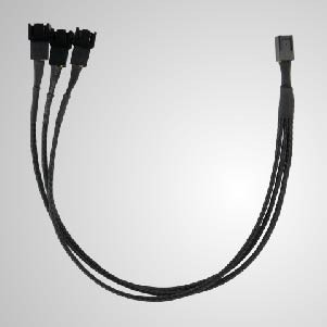 3-Pin x 3 Kühlventilator-Verbindungskabel-Splitter mit komplett schwarzem Geflecht - 3-Pin x 3 Kühlventilator-Anschluss-Netzteil-Kabel
