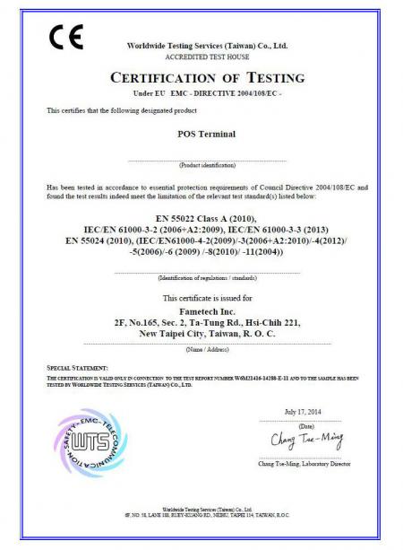 CE Certificate of Fametech (TYSSO)