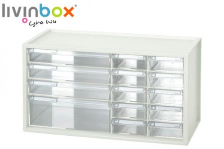 Large plastic desktop organizer with 14 drawers, Plastic File Cabinet:  Streamlined Office Storage