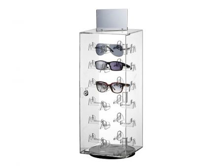 Lockable acrylic rotating eyewear display showcase, can hold 24 pairs glasses