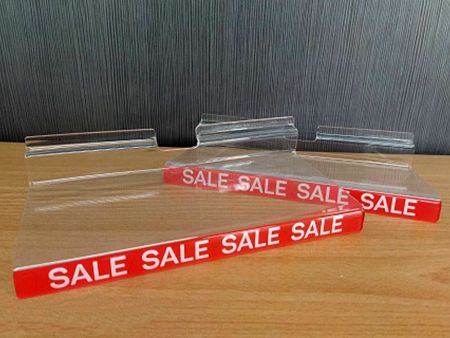 Acrylic Slatwall Shelves - Acrylic slatwall shelves with SALE slogan