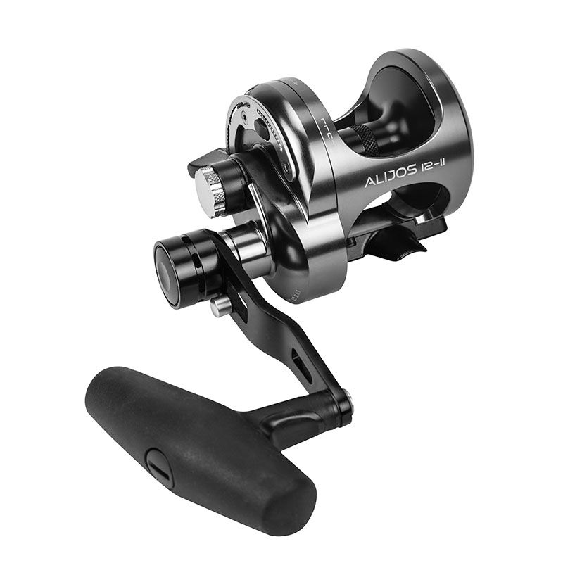 Alijos 2-Speed Lever Drag Reel - Okuma Alijos 2-Speed Lever Drag Reel- Built with 6061-T6 machined aluminum - A longer 90mm handle harm and oversized T-bar handle knob-Carbonite Dual Force Drag system with Cal’s drag grease