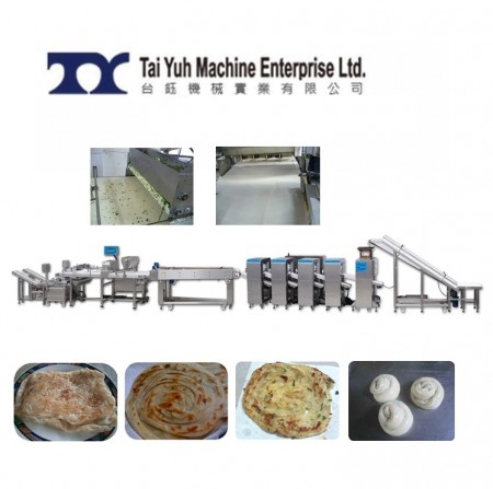 Chinese Flaky Scallion Pancake Production Line - Lacha paratha & Chinese Spring Onion Pie Production Line + Filming & Pressing Machine