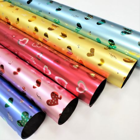 photo of hearts kids girls metallic BOPP gift wrapping paper for birthday parties