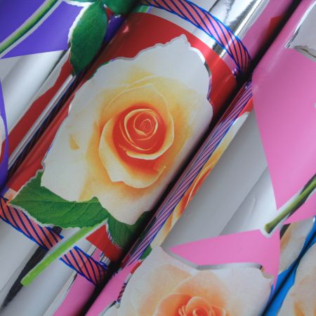 photo of flower rose kids girls metallic BOPP gift wrapping paper for birthday parties