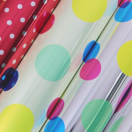photo of circles kids girls metallic BOPP gift wrapping paper for birthday parties
