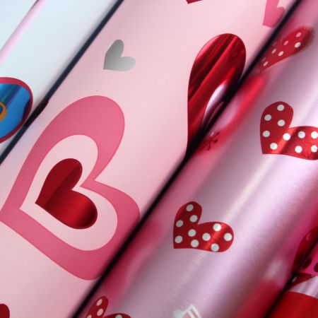 photo of  big hearts kids girls metallic BOPP gift wrapping paper for birthday parties