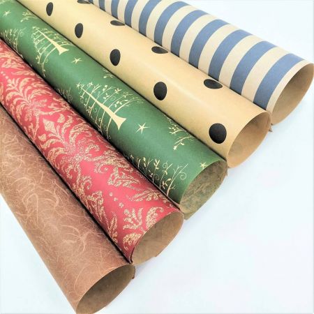 Printed brown kraft gift wrapping paper - Brown Kraft Wrapping for gift packging on rolls and in sheets